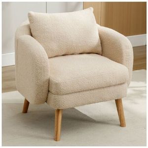 Minkurow - Moderner, schlichter Teddy-Samt-Sessel mit Kissen, extra dicker Kissen-Sessel, einzelner Sofa-Sessel, gepolsterter Sessel, Freizeit-Stuhl,
