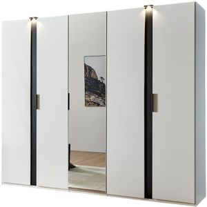 Lomadox - Kleiderschrank 250 cm breit modern inkl. Spiegel und Beleuchtung in weiß mit grau RONDA-43