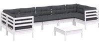 8-tlg. Garten-Lounge-Set mit Kissen Weiß Kiefernholz vidaXL