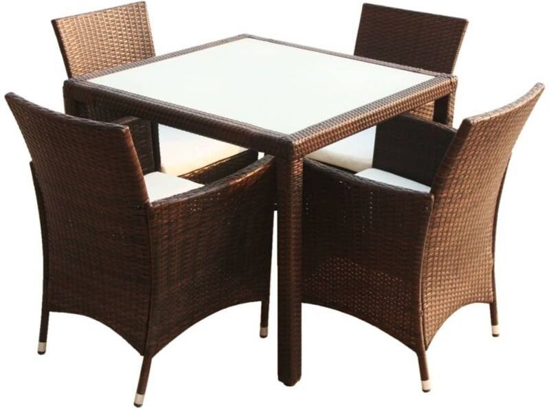 Vidaxl - 5-tlg. Garten-Essgruppe mit Auflagen Poly Rattan Braun