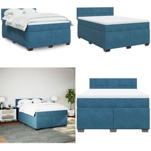 vidaXL Boxspringbett mit Matratze Dunkelblau 140x200 cm Samt