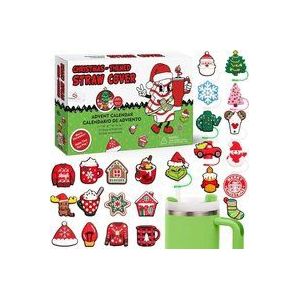 Adventskalender 2024 – Weihnachts-Countdown-Kalender 24 Tage voller Überraschungen mit 10 mm Strohhalmdeckel – Strohhalmkappe für 30 oz und 40 oz