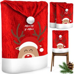 Premium Weihnachtsstuhlüberzug Set Stuhlhussen für Weihnachten Nikolausmütze Stuhlbezug Husse Weihnachtsdeko für Stühle Überzieher Rot / Weiß / 8
