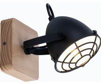 Wandlampe Wohnzimmerleuchte Wandleuchte Esszimmerlampe Industriell, Metall schwarz Holz Natur Gitteroptik, E14 Spot beweglich, H 20,5 cm