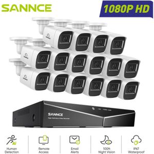 Sannce - 1080P 16CH Überwachungskamera Set 14x2MP Bullet Kameras,Nachtsicht Fernzugriff Sicherheitskamerasystem Aussen