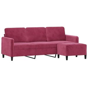 3-Sitzer-Sofa mit Hocker Weinrot 180 cm Samt vidaXL