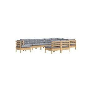 Vidaxl - 10-tlg. Garten-Lounge-Set mit Grauen Kissen Kiefer Massivholz