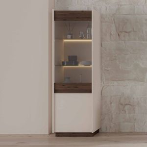 Glasvitrine Mosby Hochvitrine mit fünf Regale und led Sandbeige, Okopi-Walnuss - Furnix