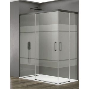 Basic Duschkabine 2+2 ohne Bodenprofil 5 Farben 2 Glasarten 6mm in Aluminium Titan-profil 140x70 cm Siebdruck glas - Allstone