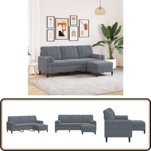 Vidaxl - 3-Sitzer-Sofa mit Hocker Dunkelgrau 180 cm Samt