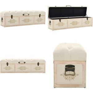 Sitzbank mit Stauraum 110 cm Creme Massivholz Tanne und Stoff - Sitzbank - Aufbewahrungsbank - Stauraumbank - Cremefarbene Bank - Holzbank - Home &