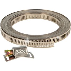 tecuro Endlosband - Schlauchschellen - Set: Band 5 m x 8 mm, Chromstahl W2, inkl. 32 x Gehäuse