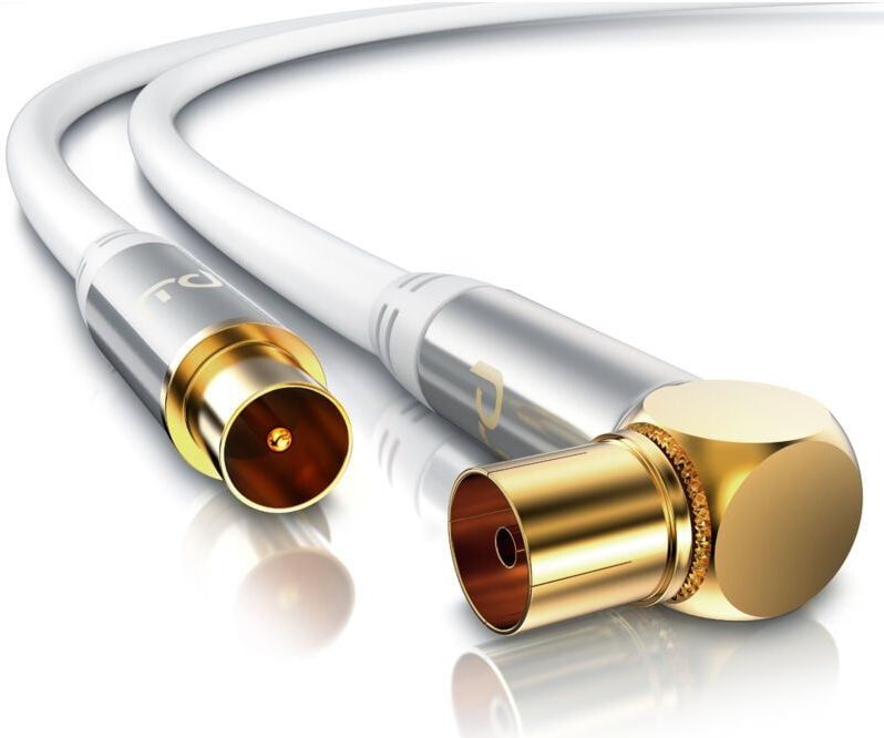 Primewire - Antennenkabel gewinkelt - Koaxialkabel - Koax Kupplung 90° Winkel zu Stecker gerade - hdtv 75 Ohm - weiß - 3 m