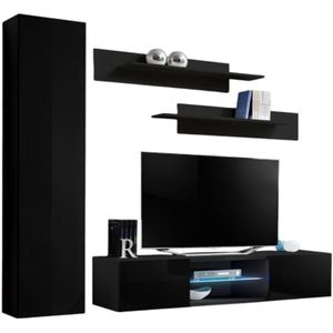 Meublorama - TV-Möbel Set fly R1 mit led. Farbe schwarz. Schwebendes Designermöbel für Ihr Wohnzimmer.