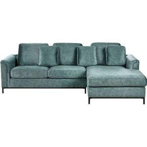 Beliani - 4-Sitzer Ecksofa Links Blaugrün Samt mit Kissen Schwarze Metallbeine Edelstahlfüße L-Förmig Modern für Wohnzimmer