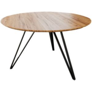 Runder Esszimmertisch Akazie natur Schweizer Kante 110 cm Metallfuß insa