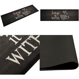 Küchenteppich Waschbar Tasse Schwarz 45x150 cm Samt - Küchenläufer - Samt - pvc - Rutschfest - Maschinenwäsche - Home & Living