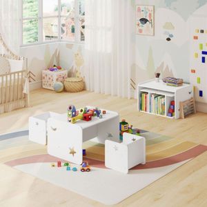 Kindertisch mit 2 Stühlen, Kindersitzgruppe Kindersitzbank, Kinder Tisch Stuhl Set, Multifunktionelles Kindermöbel Tisch, für Zuhause Kindergarten,