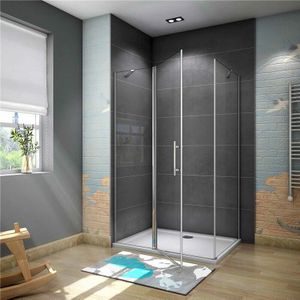 100 Tür x 80 Seitenwand x H.195cm 6mm nano glas Eckeinstieg Duschkabine Duschabtrennung Schwingtür Dushe Ohne Duschtasse