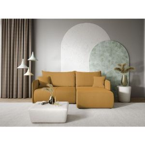 Ecksofa Sofa mit Schlaffunktion CALGARY Stoff Curio Senfgelb Ottomane Rechts