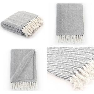 Vidaxl - berwurf Baumwolle Fischgrätenmuster 220x250 cm Grau - Baumwolldecke - Grau - Oversized Decke - Kuschelige Decke - Wohnaccessoire - Home &