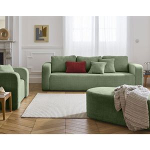 Bestmobilier - Miro - 3-sitzer einzelsofa - schlaffunktion und bettkasten - aus strukturiertem samt - salbeigrün