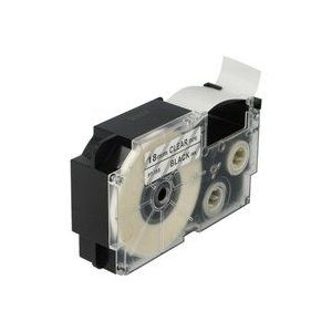 Schriftband-Kassette kompatibel mit Casio KL-7200, KL-70E, KL-750E, KL-7000, KL-7400 Etiketten-Drucker 18mm Schwarz auf Transparent, pet+ resin - Vhbw