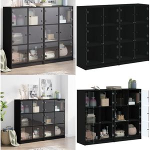 Vidaxl - Bücherregal mit Türen Schwarz 136x37x109 cm Holzwerkstoff - Buche Regal - Wohnzimmer Möbel - Sideboard - Regalsystem - Bücherständer - Home