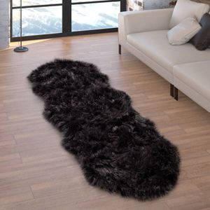 Paco Home - Kunstfell Fellteppich Imitat Sitzkissen Herzform Rund Verschiedene Formen Schwarz 55x160 cm Fell-Form