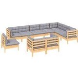 Vidaxl - 10-tlg. Garten-Lounge-Set mit Grauen Kissen Kiefer Massivholz