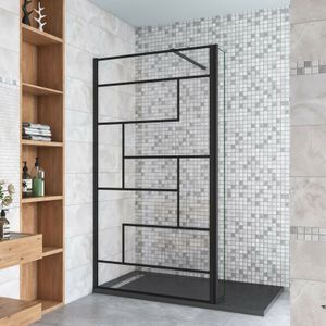 Schwarz Walkin Duschkabine 90x200cm unregelmäßige Form Duschwand mit 30x200cm Flipper Panel +90cm Stabilisator 8mm Nano-ESG Duschtrennwand