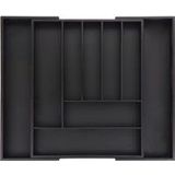 Besteckkasten ausziehbar, Bambus, hbt: 5 x 33,5-49,5 x 44,5 cm, 7-9 Fächer, Besteckeinsatz Schublade, schwarz - Relaxdays