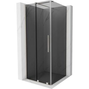 Mexen - Velar Duschkabine mit Schiebetür 90 x 90 cm, Graphit, gebürsteter Nickel - 871-090-090-41-97