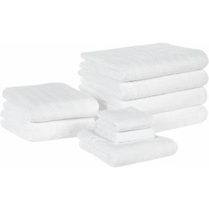 Handtuch-Set mit Badematte Weiß Frottee Baumwolle 9-teilig Modern Saugfähig Schnelltrocknend Ringgesponnen für Badezimmer