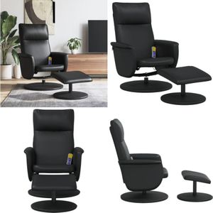 Massagesessel mit Fußhocker Schwarz Kunstleder - Massage Stuhl - Relaxsessel - Entspannungssessel - Massagesessel Mit Fusshocker - Schwarzes Sofa