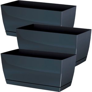 3 x Blumenkasten aus Kunststoff Coubi Case p in Graphit 24 (l) x 12 (b) x 11 (h) cm