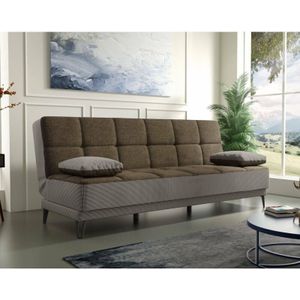 Schlafsofa Dfortin, 3-Sitzer-Schlafsofa mit schwarzen Metallfüßen, Wohnzimmersofa aus gepolstertem Stoff mit Klick-Klack-Öffnung, 190x87h97 cm, Grau