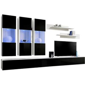Meublorama - TV-Möbel fly E2 Design, in glänzendem Weiß und Schwarz. Modernes und trendiges Hängemöbel für Ihr Wohnzimmer.