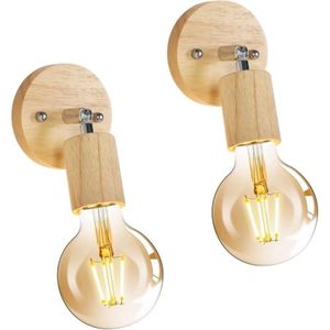 Goeco - 2 Stück Wandleuchte Innen Holz Retro Wandlampe E27 Basis Für Schlafzimmer, Wohnzimmer, Flur, Diele