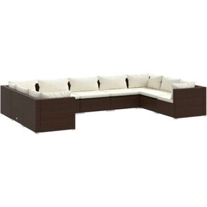 9-tlg. Garten-Lounge-Set mit Kissen Poly Rattan Braun vidaXL