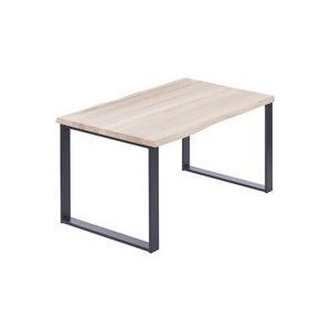Esstisch Küchentisch Schreibtisch Couchtisch aus Massivholz, mit Baumkante 140x60x76 cm (AxBxH), Modern, Roh / Anthrazit, LNB-01-A-001-7016M - Lamo