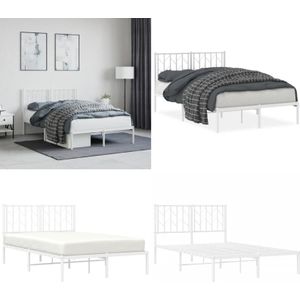 Bettgestell mit Kopfteil Metall Weiß 120x200 cm - Metallbett - Doppelbett - Weißes Bett - Boxspringbetten - Stahlbettgestell - Home & Living
