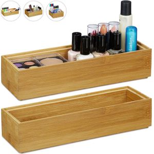 Relaxdays - 2 x Ordnungsbox Bambus, stapelbar, natürliche Optik, Aufbewahrungsbox Küche, Bad, Dekobox, HxBxT: 5 x 23 x 7,5 cm, natur
