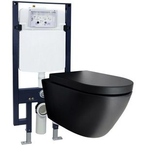 Bernstein - WC-Komplettpaket 42 B-8030R Schwarz matt mit Soft-Close Sitz Vorwandelement G3008 Betätigungsplatte 4111 Satin