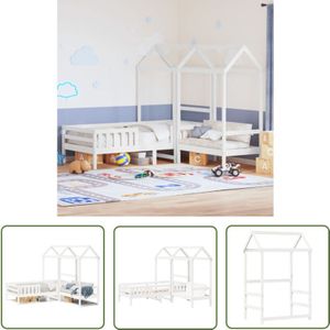 Massivholzbett und Bank mit Dach Weiß 90x190 cm Kiefernholz - Kinderbett - Holzbett - Kiefernholzbett - Weißes Bett - Jugendzimmer Möbel - The Living