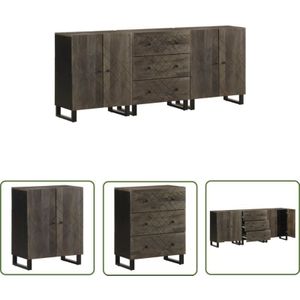 VidaXL 3-tlg. Sideboards Schwarz 60x33x75 cm Massivholz Mango
