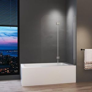 Duschwand für Badewanne 120 x 140 cm Silber 2-teilig faltbar Duschwand Duschabtrennung mit 5mm Nano Glas