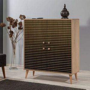 Dmora - Kommode Canopo, Wohnzimmerbuffet, Wohnzimmer-Sideboard, Moderne Küchen-Speisekammer, 95x36h111 cm, Eiche, mit verstärkter Verpackung