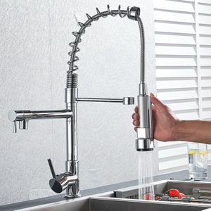 Wasserhahn Küche Küchenarmatur mit Spiralfeder, 360°Schwenkbare Spültischarmaturen mit Zwei Auslauf,Hochdruck Wasserhahn Küchen & Brause
