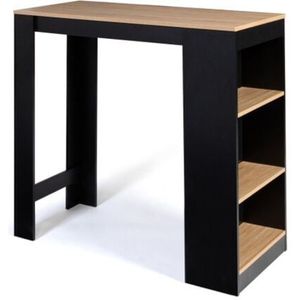 Idmarket - Bartisch barth 2 bis 4 Personen schwarzes Holz und Tischplatte in Buchenoptik